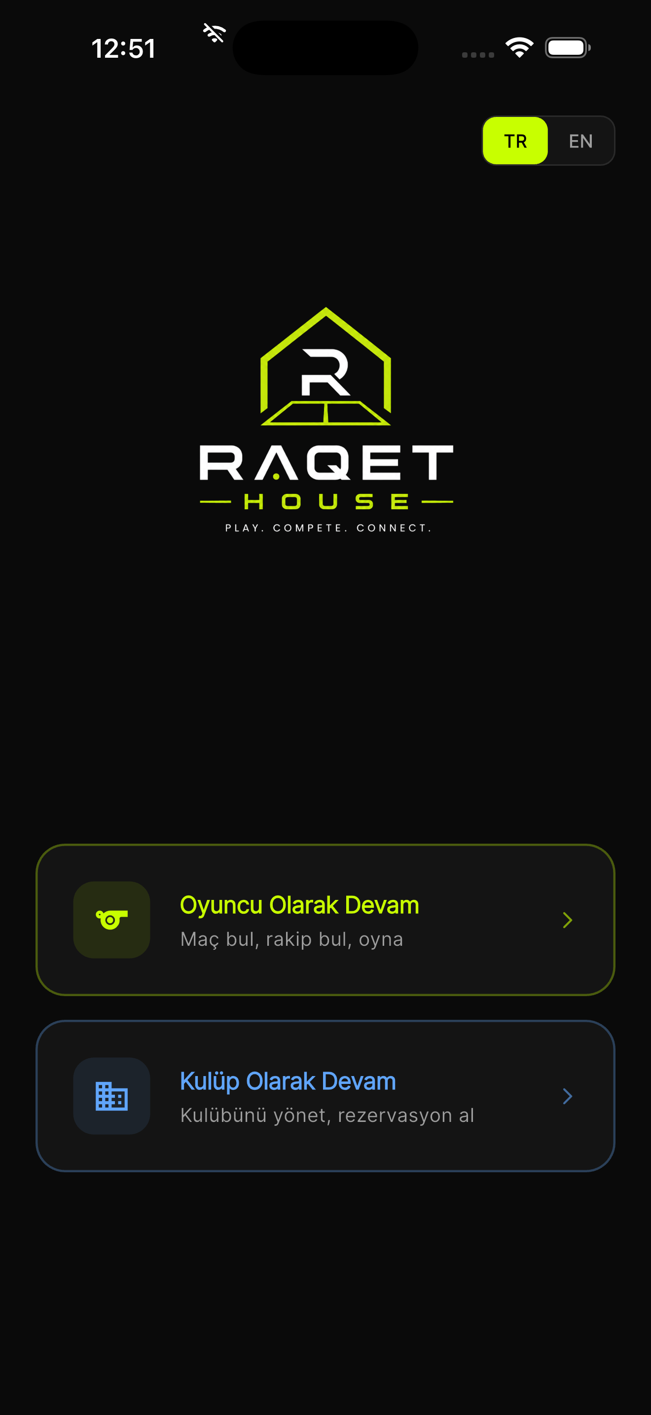 Raqet House app onboarding screen